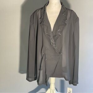 Christie of California Gray Beaded Sheer Blouse Jacket NWT Size 24